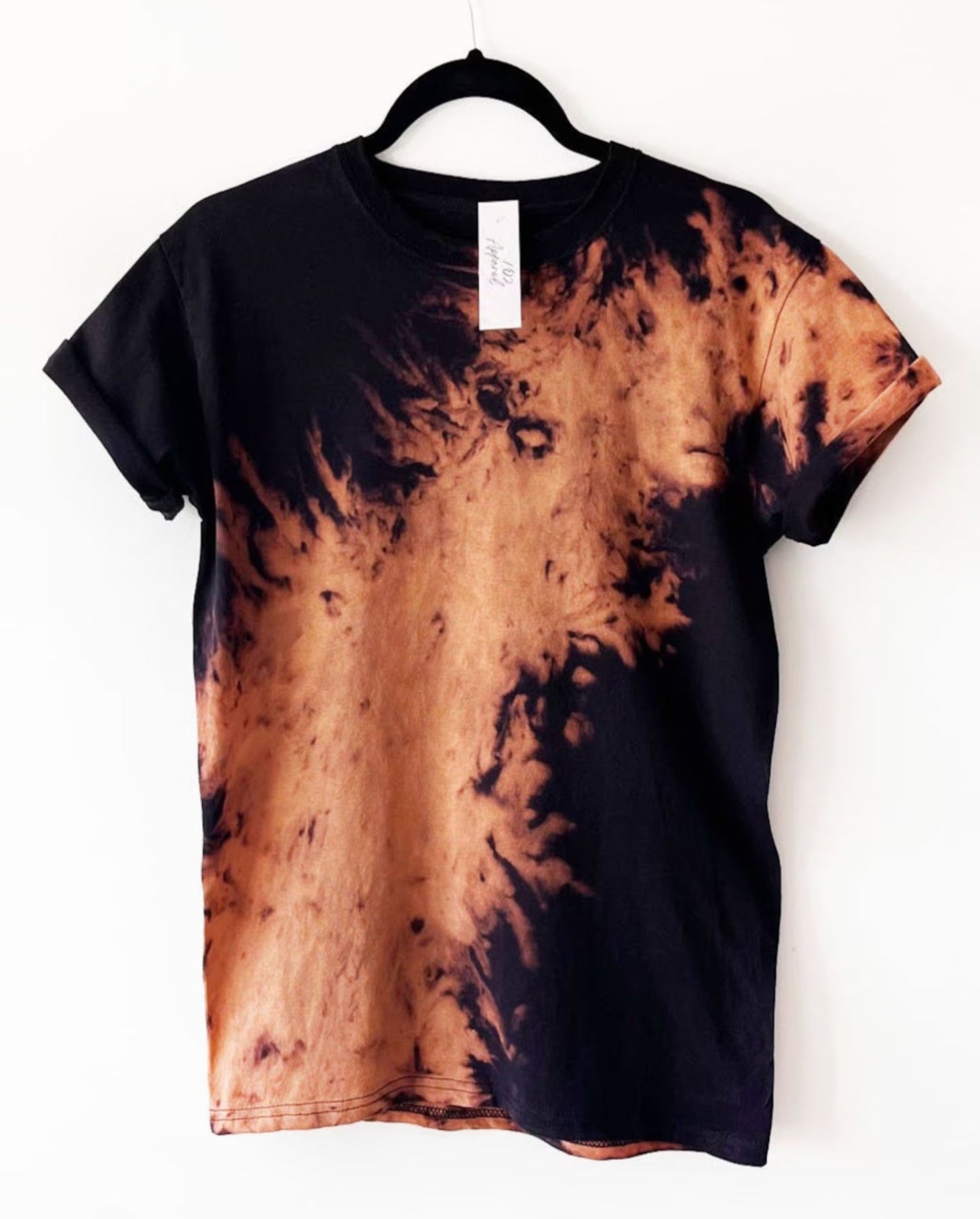 Black t shirt with diagonal fire effect bleach tie dye