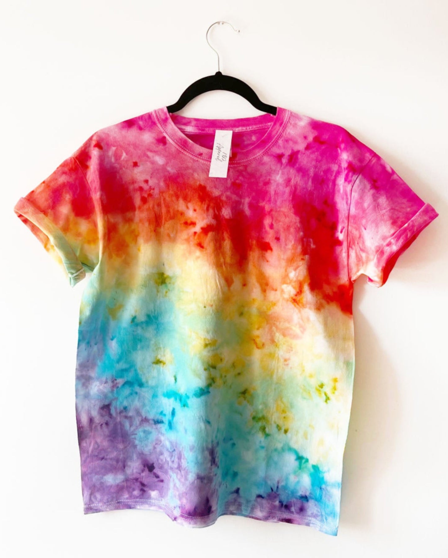 t shirt with diagonal design in rainbow colours