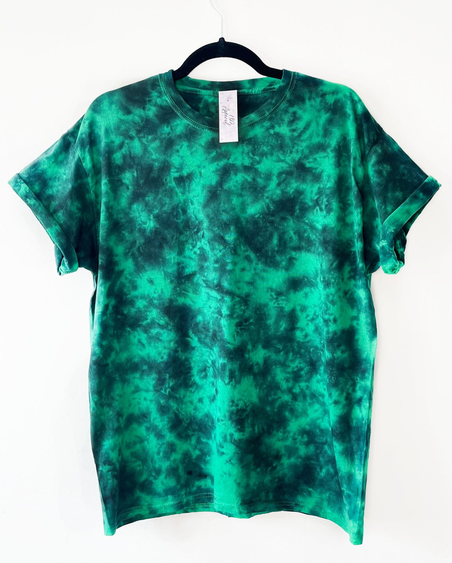 green crewneck t shirt with black pattern