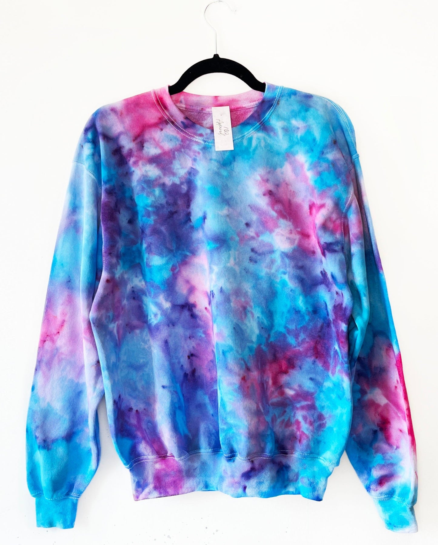 crewneck sweatshirt with bright pink blue and purple blended print