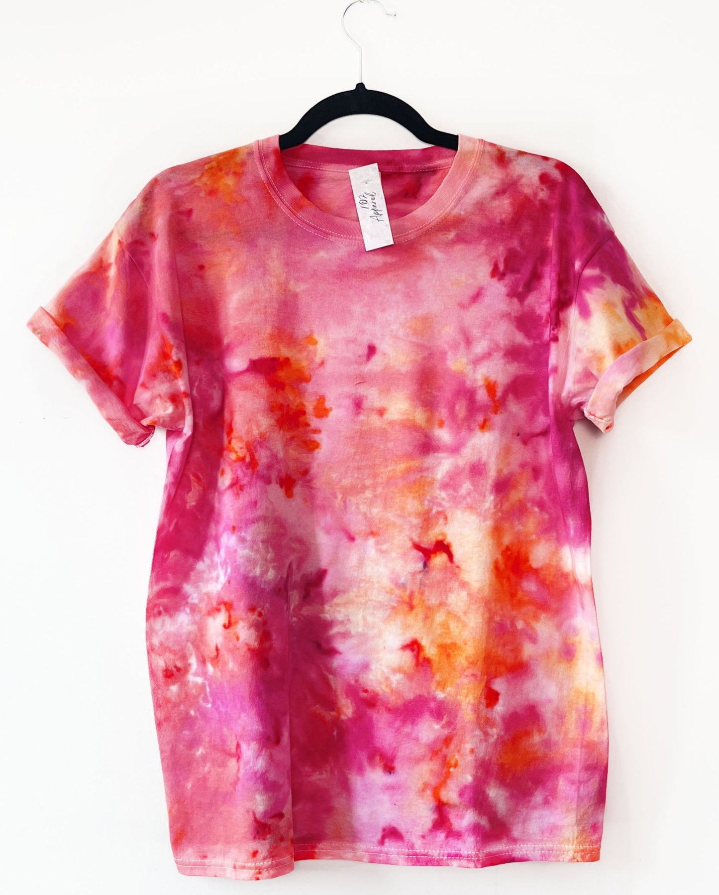crewneck t shirt with yellow pink and orange effect