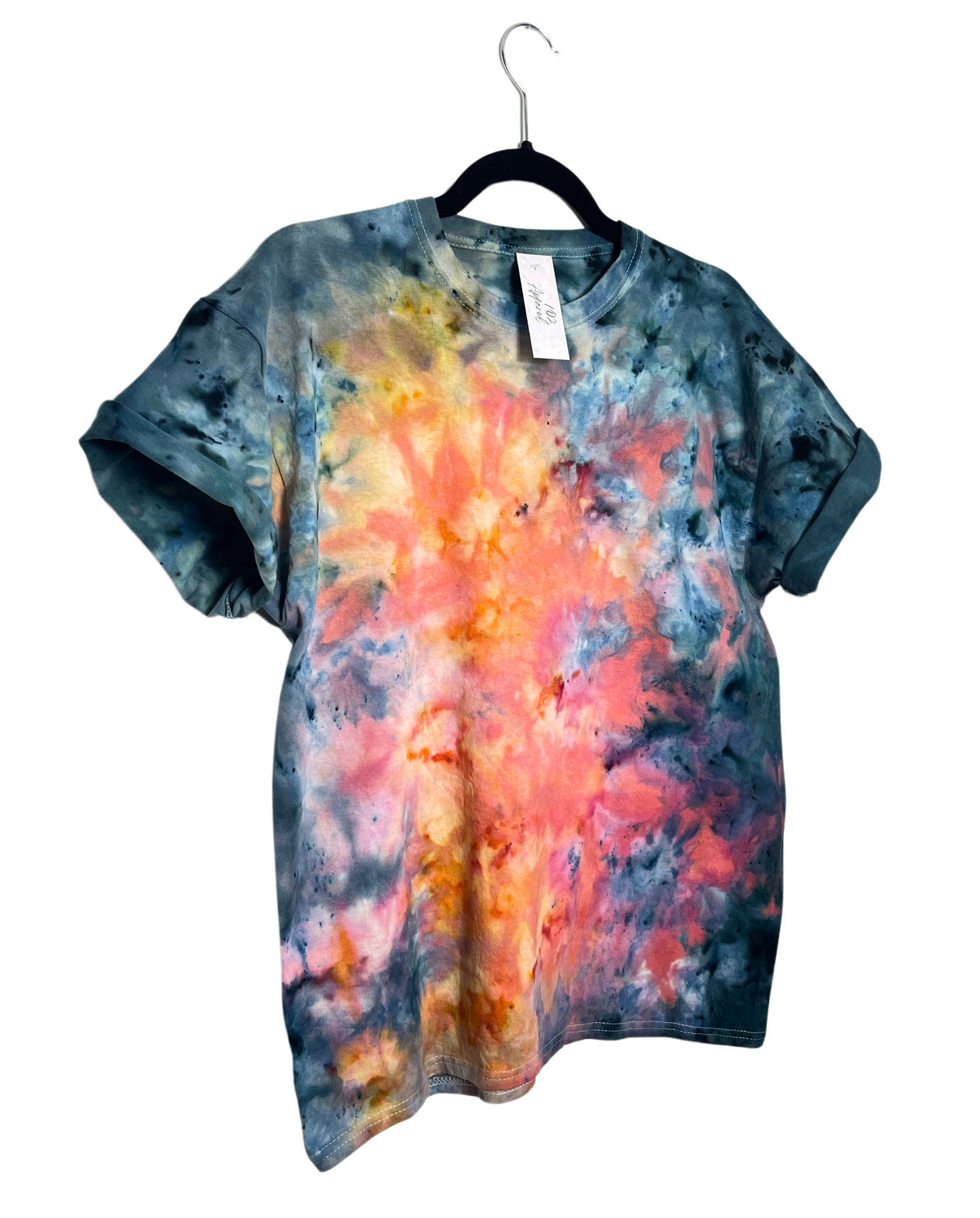 a short sleeve crewneck t shirt dyed to look like the milky way galaxy