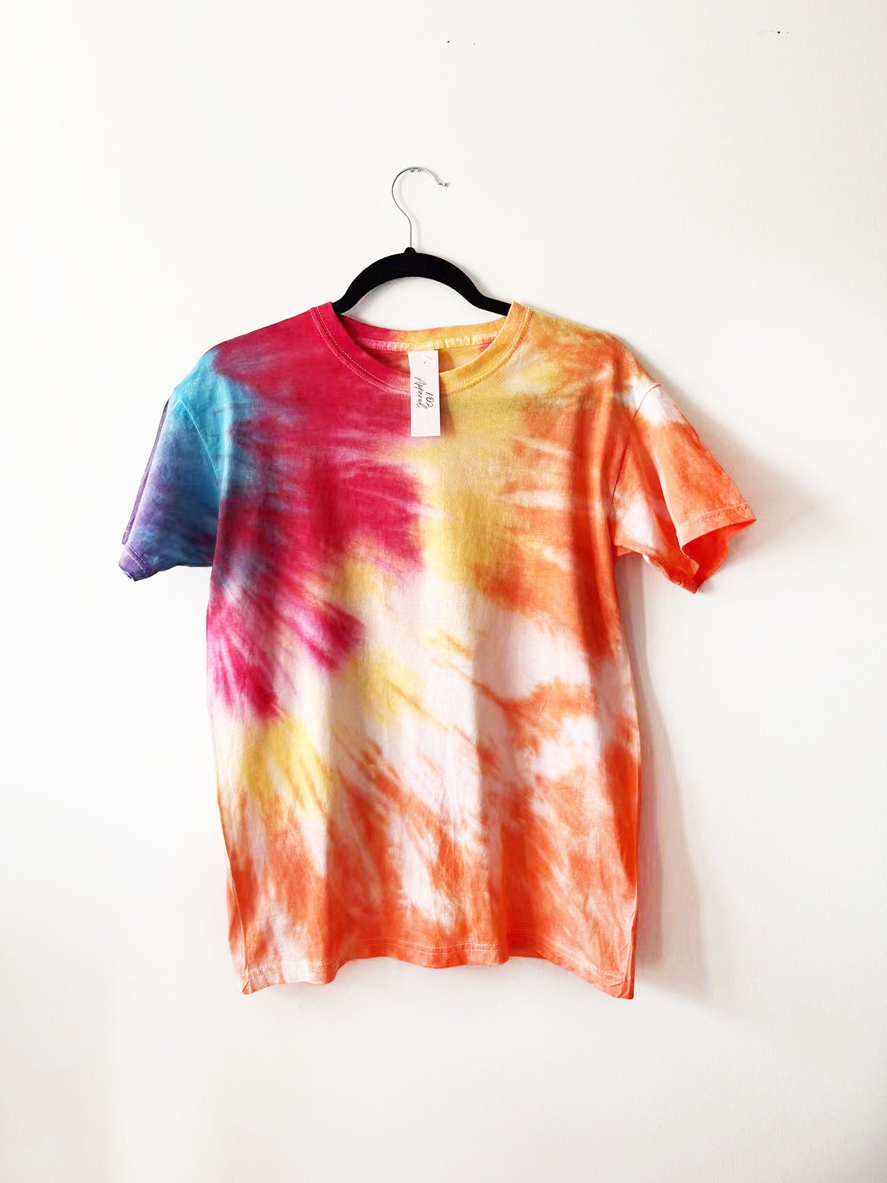 Multicolour Tie Dye Swirl T Shirt | Purple, Blue, Red, Yellow, Orange