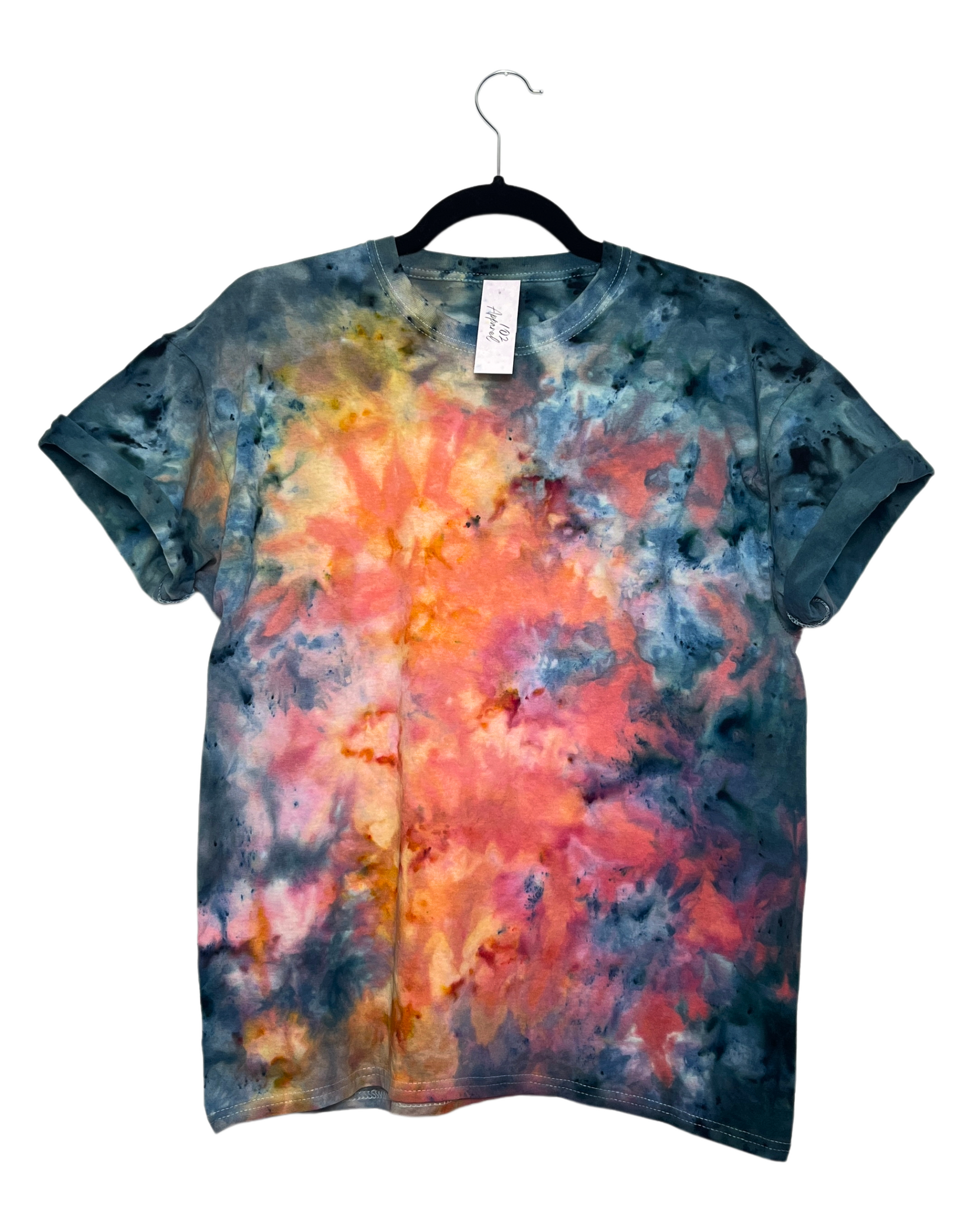 a short sleeve crewneck t shirt dyed to look like the milky way galaxy