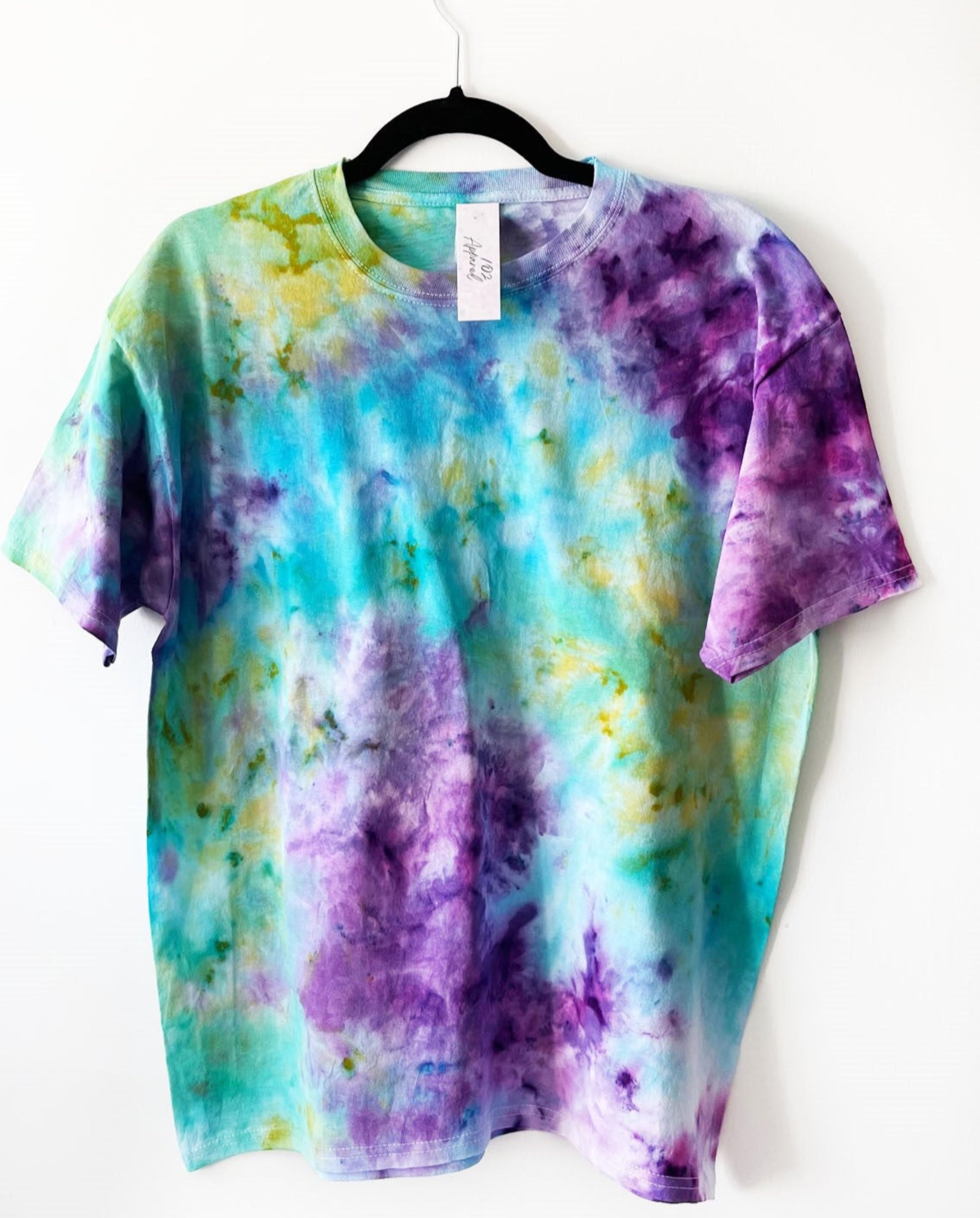 crewneck t shirt with blue purple and green design