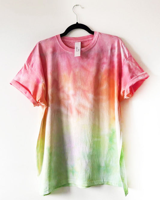 t shirt with gradient design in red orange yellow and green