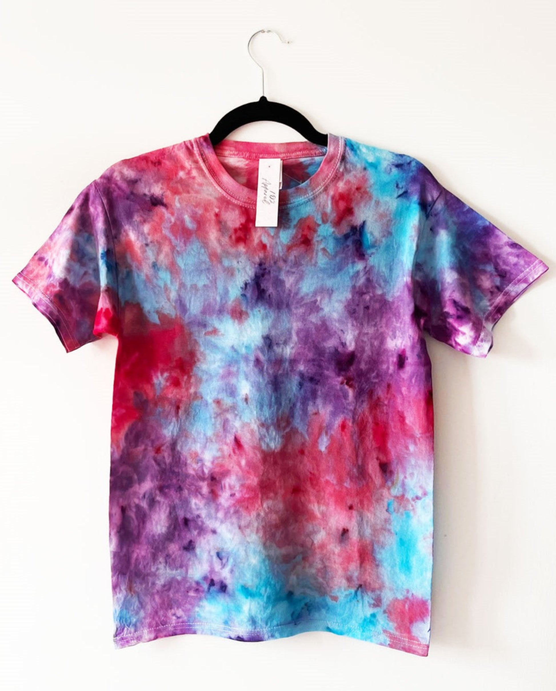 crewneck ice tie dye t shirt with red blue and purple design